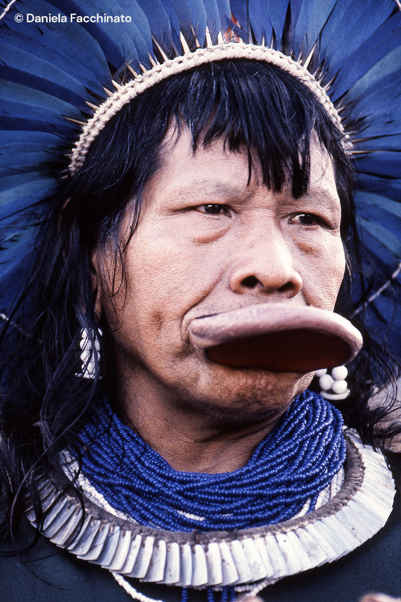 Rio de Janeiro. Raoni chief of the Kayapò people. The larges tlip plates are worn by the greatest orators and war chiefs