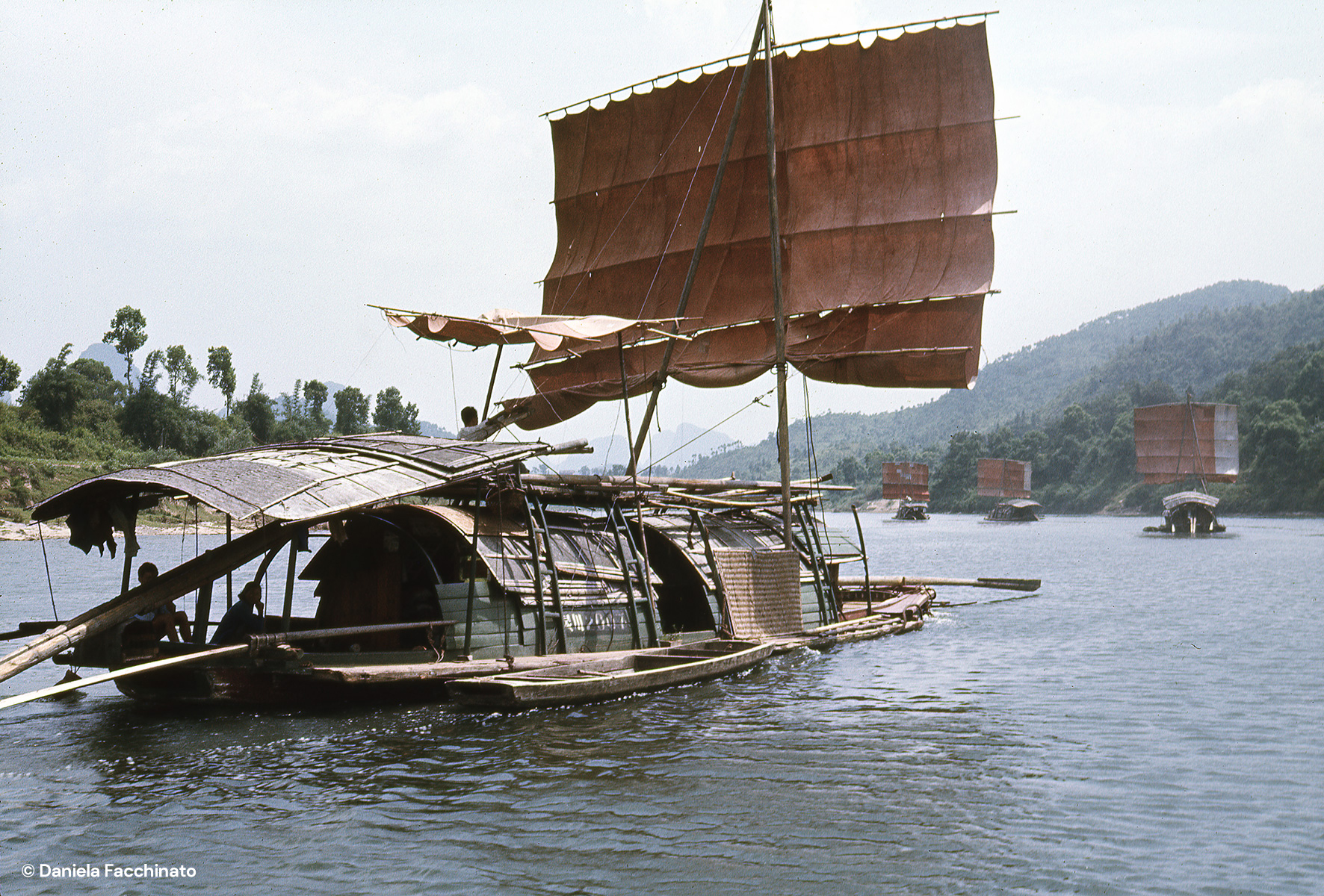 Guilin, Guangxi, China, 1975. River transport along the Li river